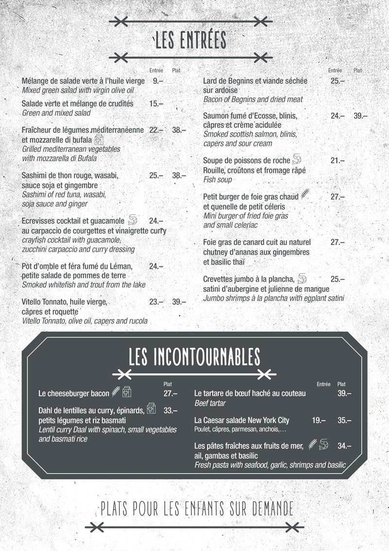 Brasserie Le Rive Nyon - Carte des entrées 2025