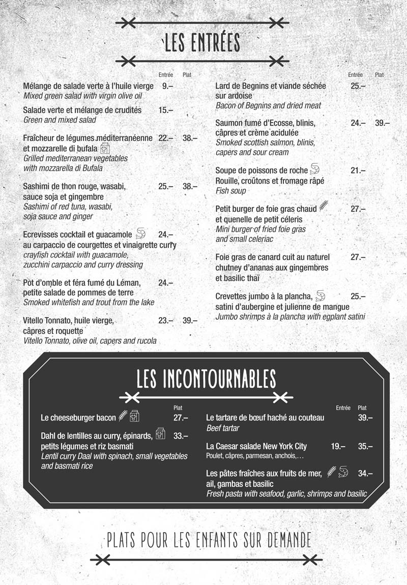 Carte Restaurant Le Rive Nyon - Carte des Entrées