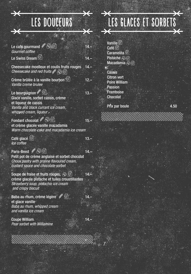 Carte Restaurant Le Rive Nyon - Carte des Desserts