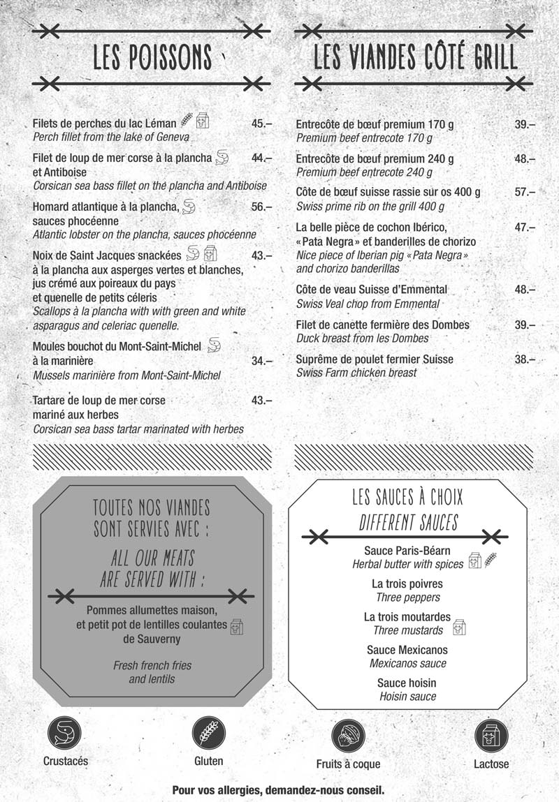 Carte Restaurant Le Rive Nyon - Carte des Plats